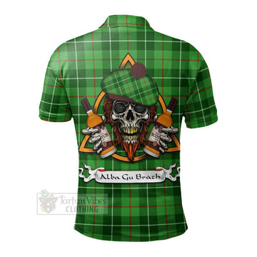 Clephane (Clephan) Tartan Polo Shirt with Family Crest and Bearded Skull Holding Bottles of Whiskey - Tartan Vibes Clothing