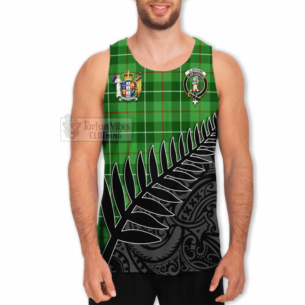 Clephane (Clephan) Crest Tartan Men's Tank Top with New Zealand Silver Fern Half Style - Tartan Vibes Clothing