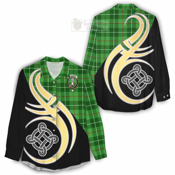 Tartan Vibes Clothing Clephane (Clephan) Tartan Women's Casual Shirt with Family Crest and Celtic Symbol Style