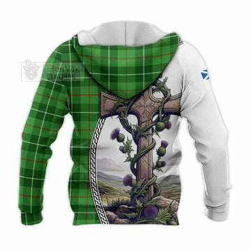 Clephane (Clephan) Tartan Knitted Hoodie with Family Crest and St. Andrew's Cross Accented by Thistle Vines - Tartan Vibes Clothing