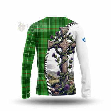 Clephane (Clephan) Tartan Long Sleeve T-Shirt with Family Crest and St. Andrew's Cross Accented by Thistle Vines - Tartan Vibes Clothing
