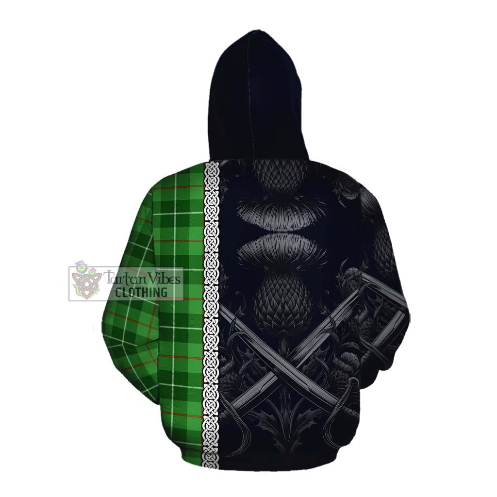Clephane (Clephan) Tartan Cotton Hoodie with Family Crest Cross Sword Thistle Celtic Vibes Pullover Hoodie - Tartan Vibes Clothing