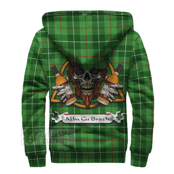 Tartan Vibes Clothing Clephane (Clephan) Tartan Sherpa Hoodie with Family Crest and Bearded Skull Holding Bottles of Whiskey