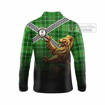 Clephane (Clephan) Crest Tartan Long Sleeve Polo Shirt with Golden Lion Emblem Celtic Style - Tartan Vibes Clothing