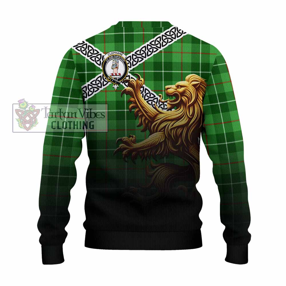 Clephane (Clephan) Crest Tartan Knitted Sweater with Golden Lion Emblem Celtic Style - Tartan Vibes Clothing