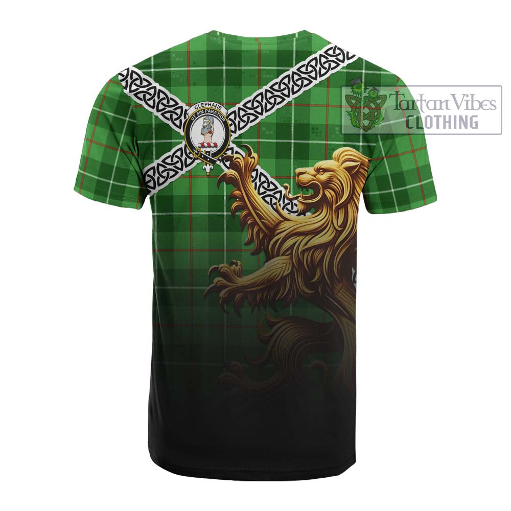 Tartan Vibes Clothing Clephane (Clephan) Crest Tartan Cotton T-shirt with Golden Lion Emblem Celtic Style