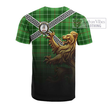 Tartan Vibes Clothing Clephane (Clephan) Crest Tartan Cotton T-shirt with Golden Lion Emblem Celtic Style