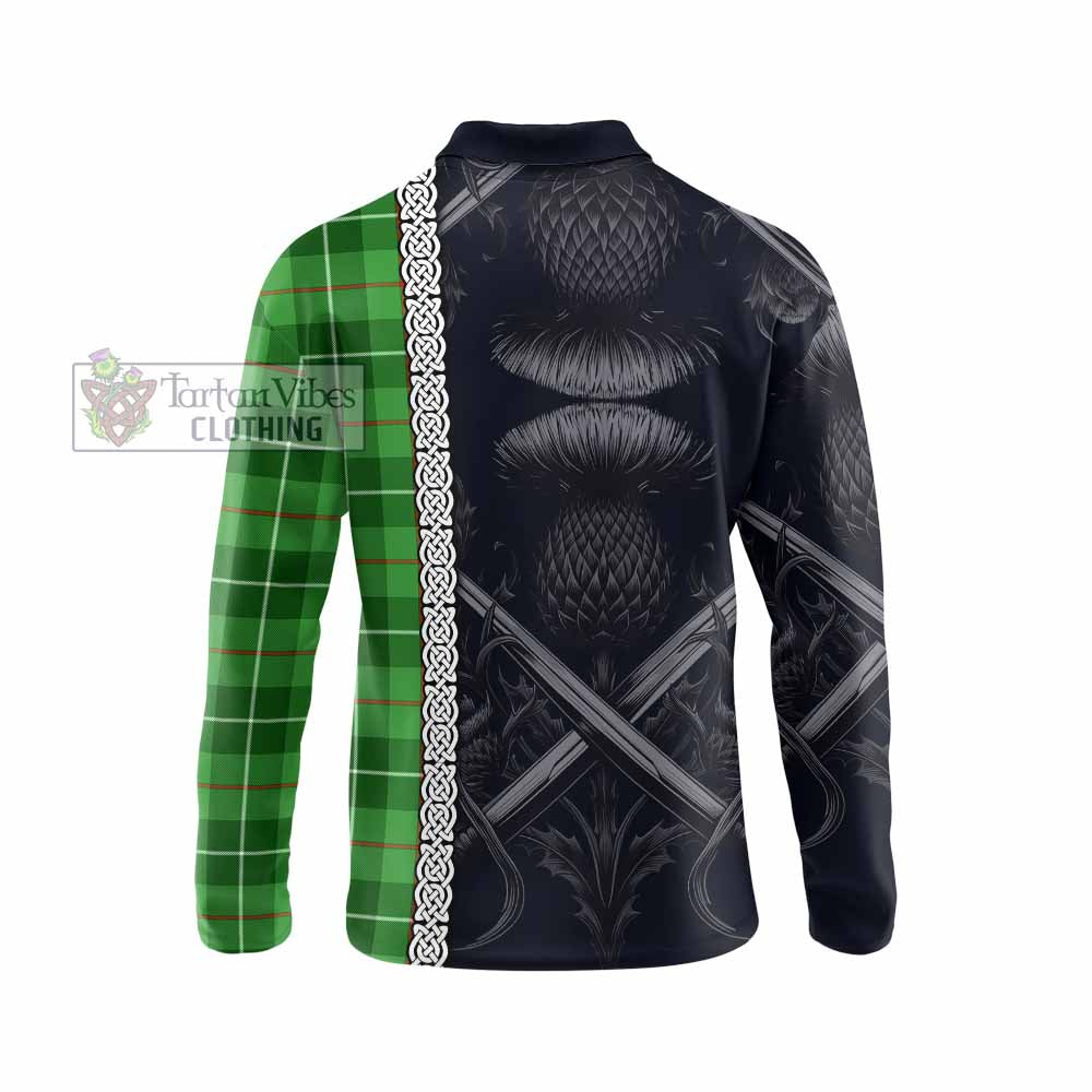 Clephane (Clephan) Tartan Long Sleeve Polo Shirt with Family Crest Cross Sword Thistle Celtic Vibes - Tartan Vibes Clothing