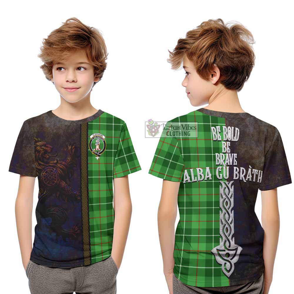Clephane (Clephan) Tartan Family Crest Kid T-Shirt Alba Gu Brath Be Brave Lion Ancient Style - Tartan Vibes Clothing