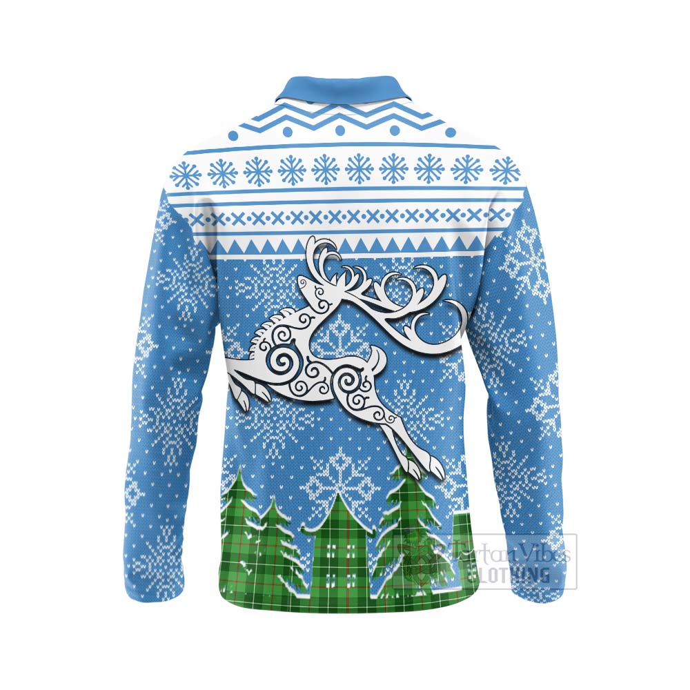 Clephane (Clephan) Clan Christmas Long Sleeve Polo Shirt Celtic Reindeer Style - Tartan Vibes Clothing