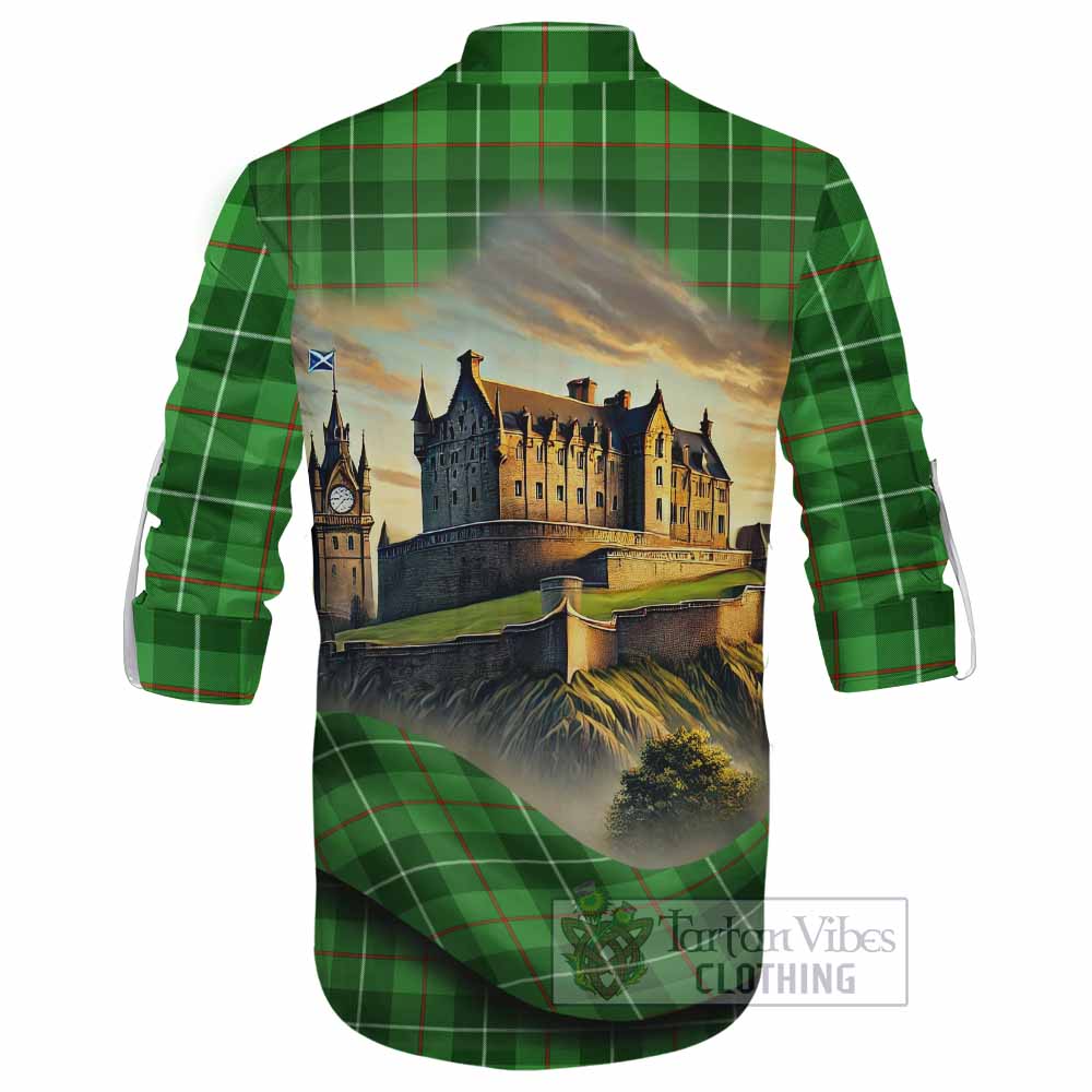 Clephane (Clephan) Tartan Family Crest Ghillie Kilt Shirt with Scottish Ancient Castle Style - Tartan Vibes Clothing