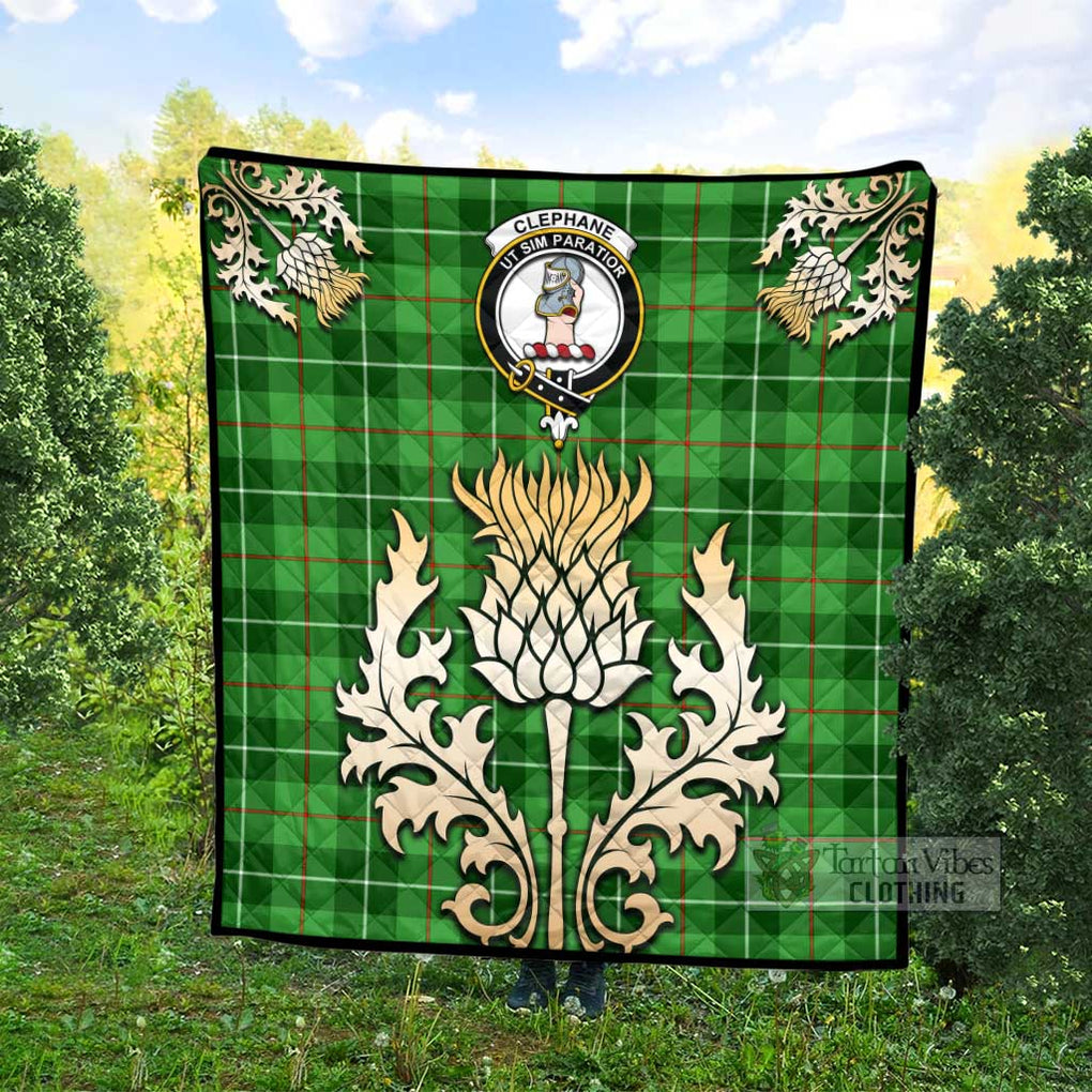Tartan Vibes Clothing Clephane (Clephan) Tartan Quilt with Family Crest and Golden Thistle Style