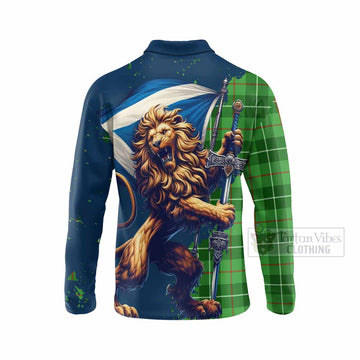 Clephane (Clephan) Tartan Family Crest Long Sleeve Polo Shirt with Scottish Majestic Lion - Tartan Vibes Clothing