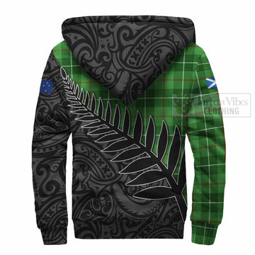 Clephane (Clephan) Crest Tartan Sherpa Hoodie with New Zealand Silver Fern Half Style - Tartan Vibes Clothing