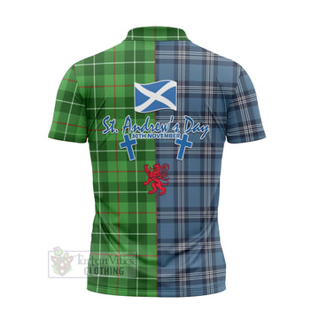 Tartan Vibes Clothing Clephane (Clephan) Tartan Zipper Polo Shirt Happy St. Andrew's Day Half Tartan Style