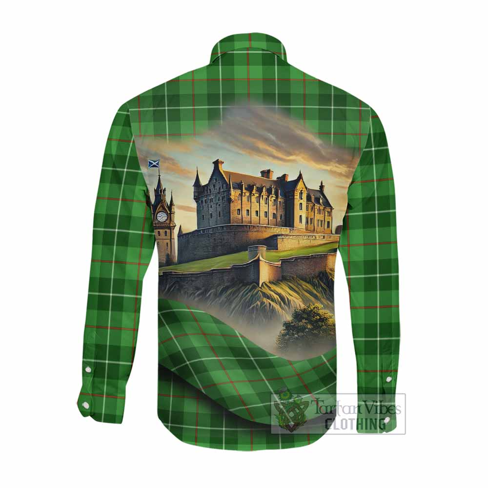 Tartan Vibes Clothing Clephane (Clephan) Tartan Family Crest Long Sleeve Button Shirt with Scottish Ancient Castle Style