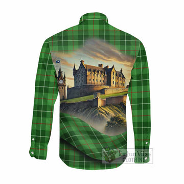 Tartan Vibes Clothing Clephane (Clephan) Tartan Family Crest Long Sleeve Button Shirt with Scottish Ancient Castle Style