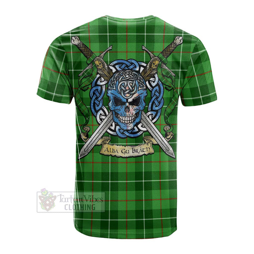 Clephane (Clephan) Tartan Cotton T-shirt with Family Crest Celtic Skull Style Men's Shirt - Tartan Vibes Clothing