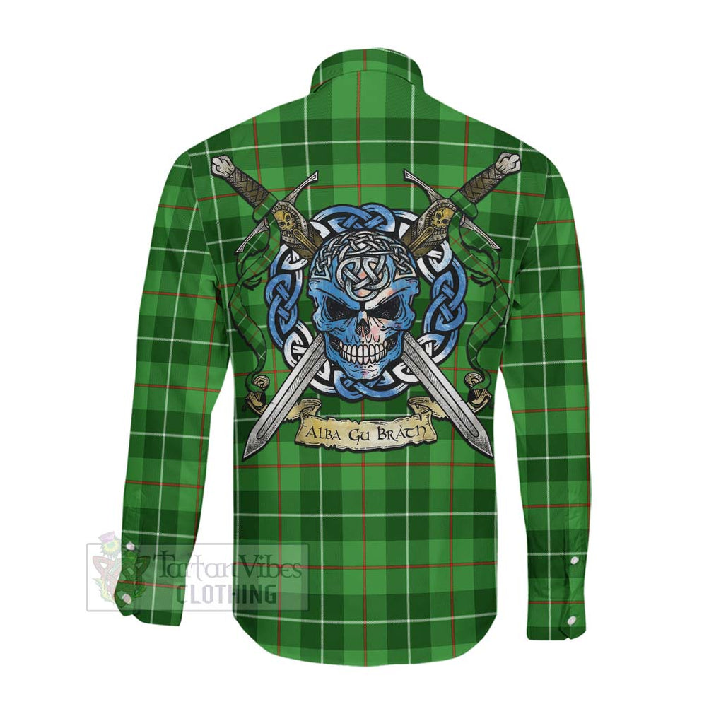 Clephane (Clephan) Tartan Long Sleeve Button Shirt with Family Crest Celtic Skull Style Men's Shirt - Tartan Vibes Clothing