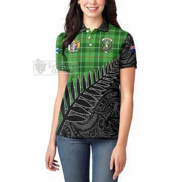 Clephane (Clephan) Crest Tartan Women's Polo Shirt with New Zealand Silver Fern Half Style - Tartan Vibes Clothing