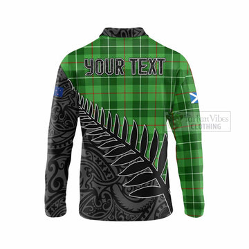 Clephane (Clephan) Crest Tartan Long Sleeve Polo Shirt with New Zealand Silver Fern Half Style - Tartan Vibes Clothing