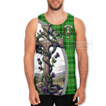 Clephane (Clephan) Tartan Men's Tank Top with Family Crest and St. Andrew's Cross Accented by Thistle Vines - Tartan Vibes Clothing