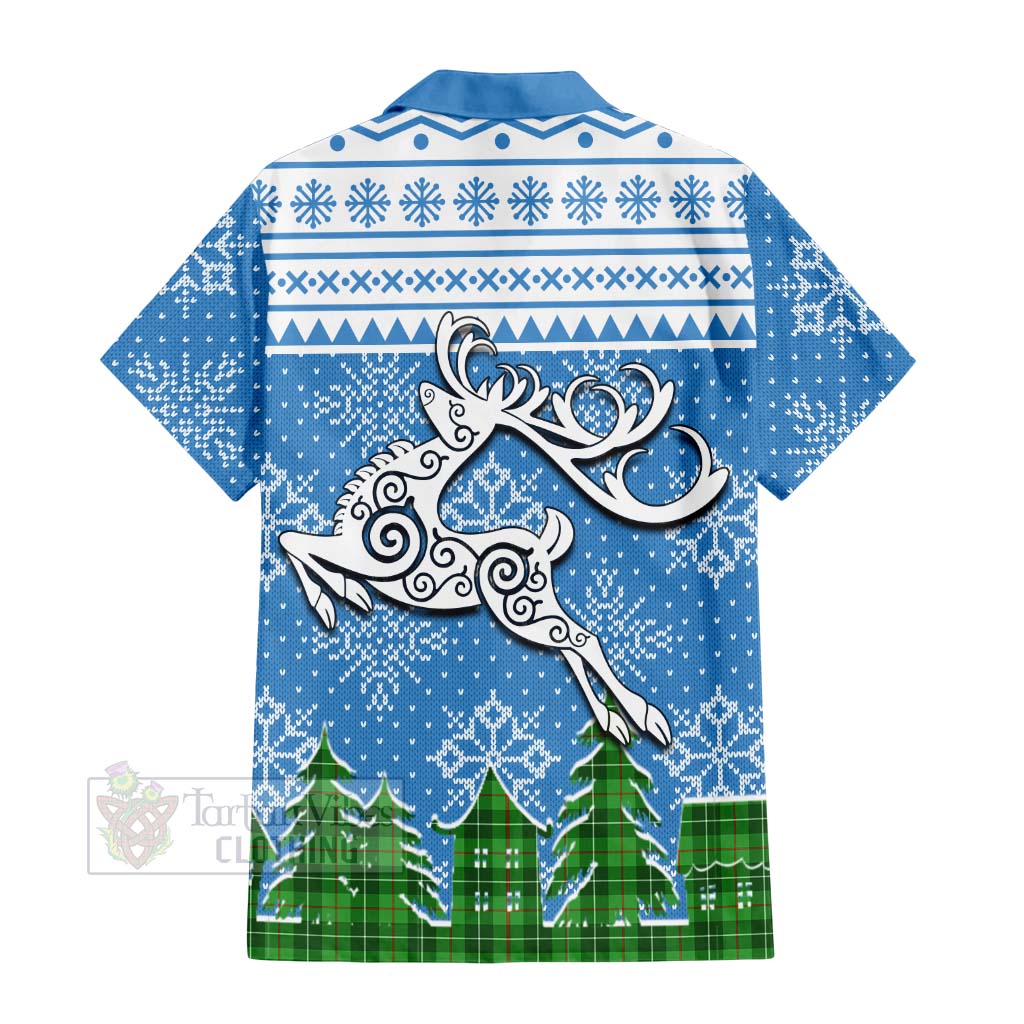 Tartan Vibes Clothing Clephane (Clephan) Clan Christmas Short Sleeve Button Shirt Celtic Reindeer Style