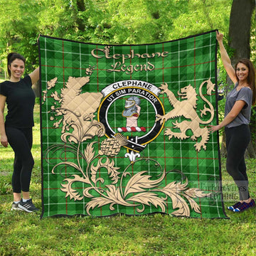 Tartan Vibes Clothing Clephane (Clephan) Tartan Quilt with Family Crest and Scottish Symbol Style