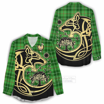 Tartan Vibes Clothing Clephane (Clephan) Tartan Women's Casual Shirt with Family Crest Celtic Wolf Style
