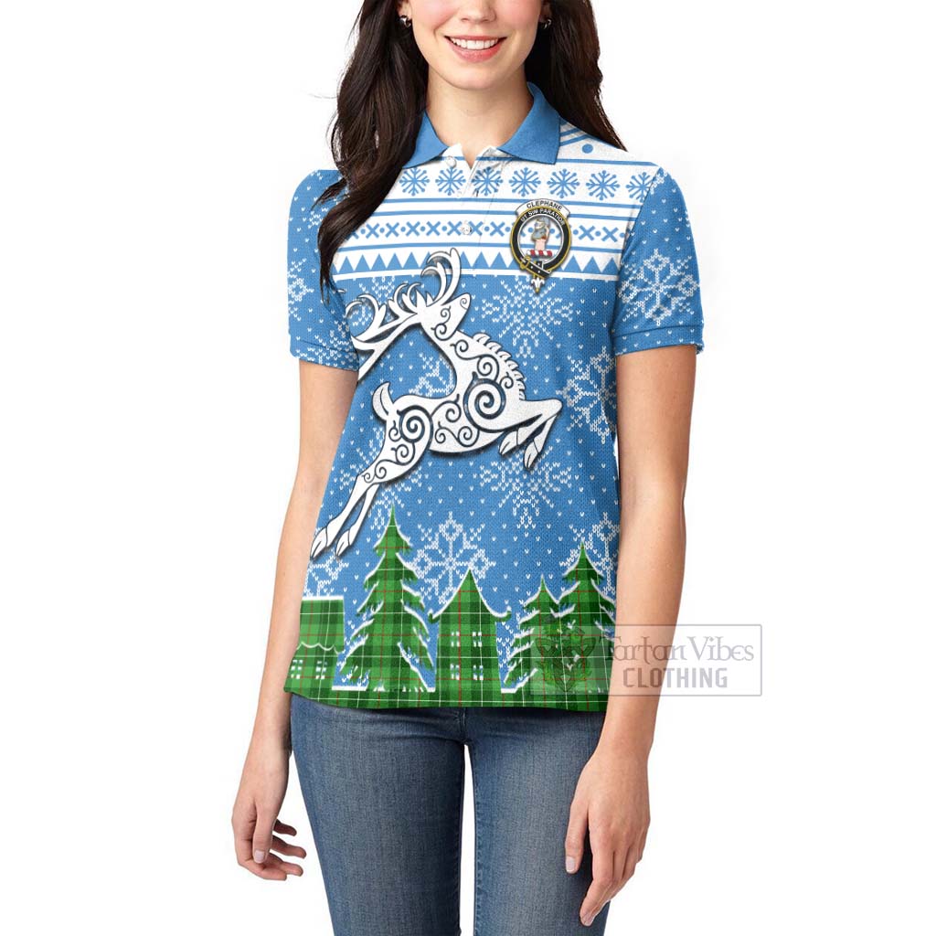 Clephane (Clephan) Clan Christmas Women's Polo Shirt Celtic Reindeer Style - Tartan Vibes Clothing