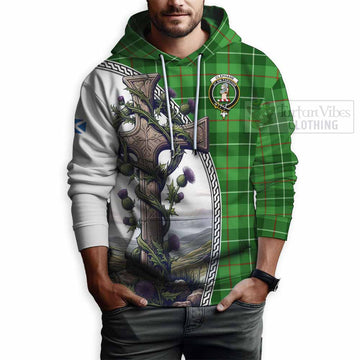 Clephane (Clephan) Tartan Hoodie with Family Crest and St. Andrew's Cross Accented by Thistle Vines - Tartan Vibes Clothing