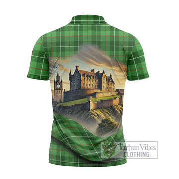 Clephane (Clephan) Tartan Family Crest Zipper Polo Shirt with Scottish Ancient Castle Style - Tartan Vibes Clothing