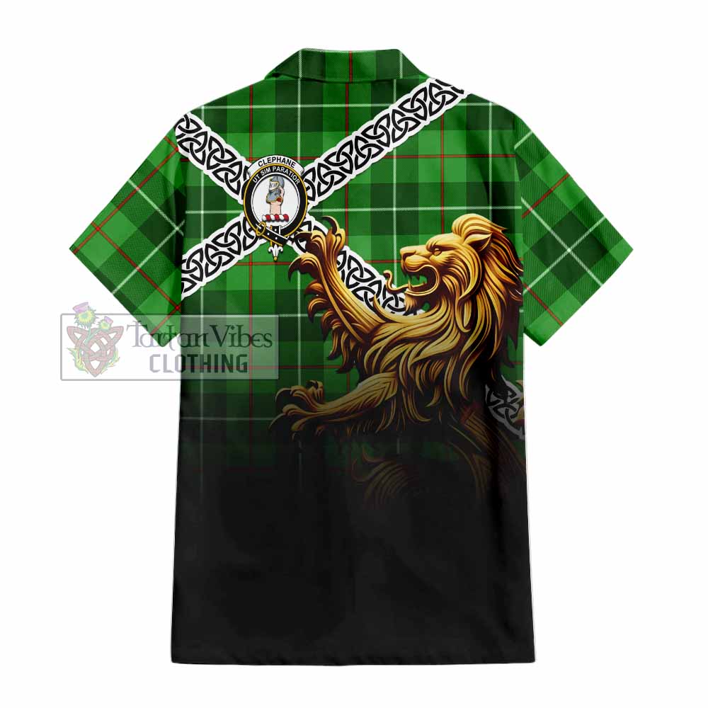Clephane (Clephan) Crest Tartan Hawaiian Shirt with Golden Lion Emblem Celtic Style - Tartan Vibes Clothing