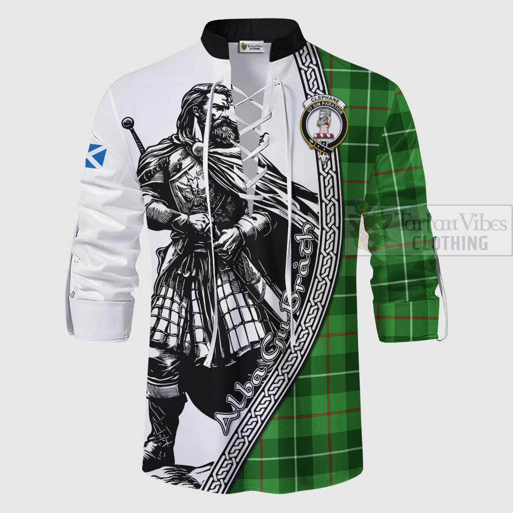 Clephane (Clephan) Tartan Clan Crest Ghillie Kilt Shirt with Highlander Warrior Celtic Style - Tartan Vibes Clothing