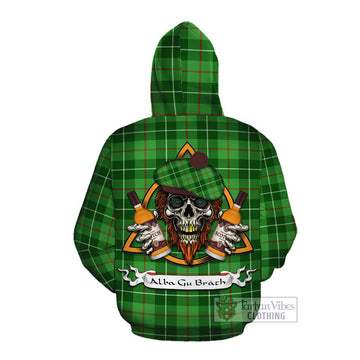 Clephane (Clephan) Tartan Cotton Hoodie with Family Crest and Bearded Skull Holding Bottles of Whiskey Pullover Hoodie - Tartan Vibes Clothing