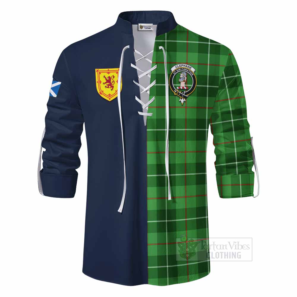 Clephane (Clephan) Tartan Ghillie Kilt Shirt Alba with Scottish Lion Royal Arm Half Style - Tartan Vibes Clothing