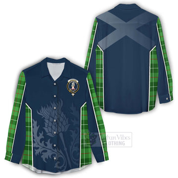 Tartan Vibes Clothing Clephane (Clephan) Tartan Women's Casual Shirt with Family Crest and Scottish Thistle Vibes Sport Style