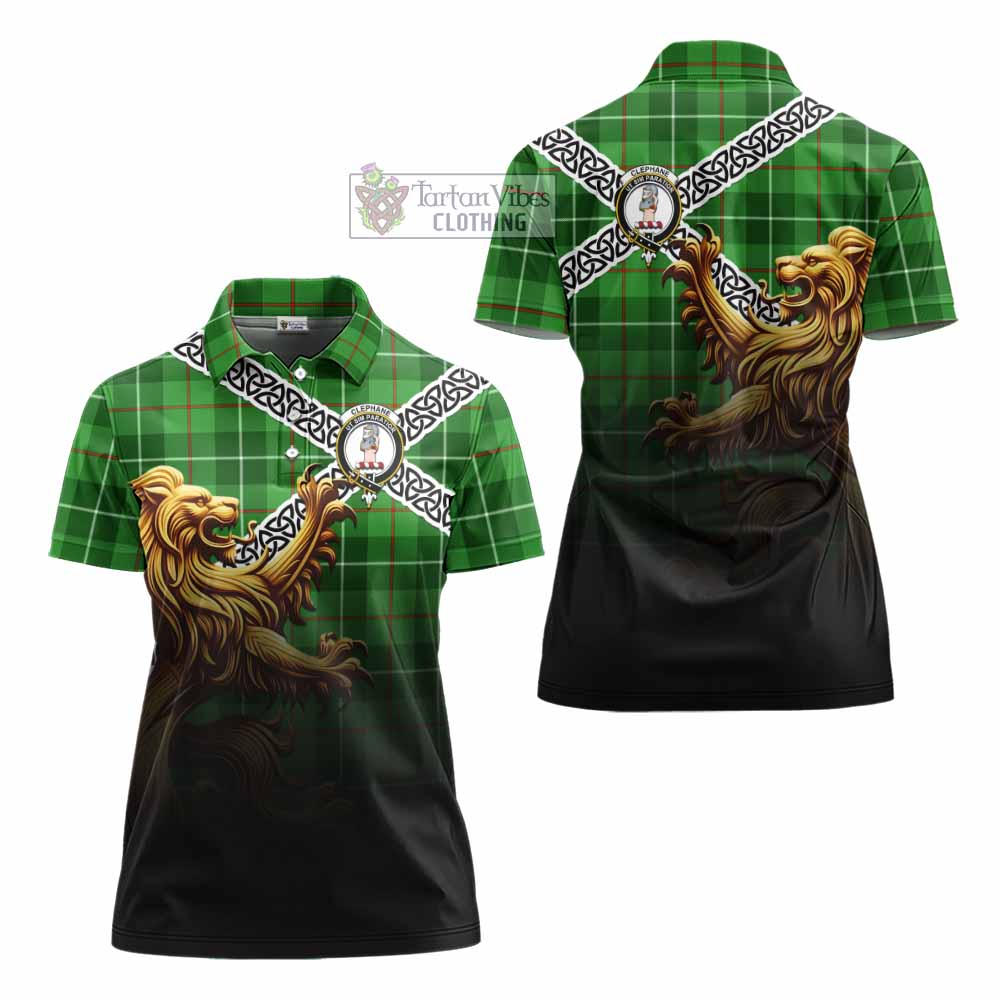 Clephane (Clephan) Crest Tartan Women's Polo Shirt with Golden Lion Emblem Celtic Style - Tartan Vibes Clothing