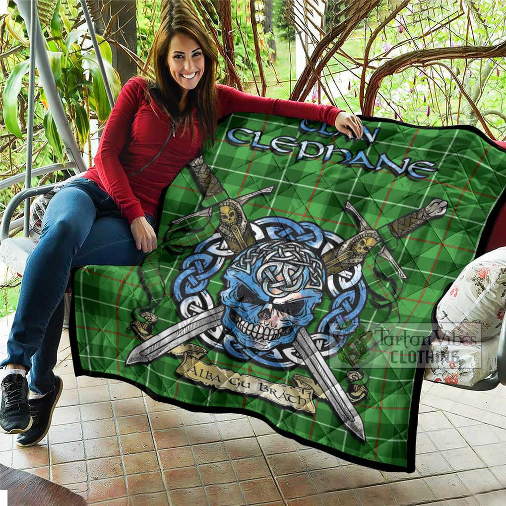 Clephane (Clephan) Tartan Quilt with Celtic Skull Alba Gu Brath Style - Tartan Vibes Clothing