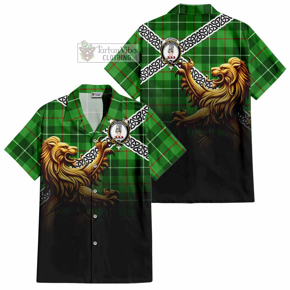 Clephane (Clephan) Crest Tartan Hawaiian Shirt with Golden Lion Emblem Celtic Style - Tartan Vibes Clothing