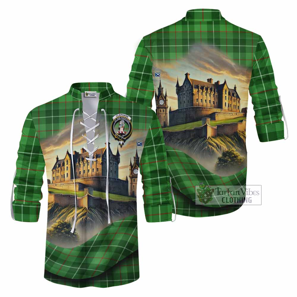 Clephane (Clephan) Tartan Family Crest Ghillie Kilt Shirt with Scottish Ancient Castle Style - Tartan Vibes Clothing