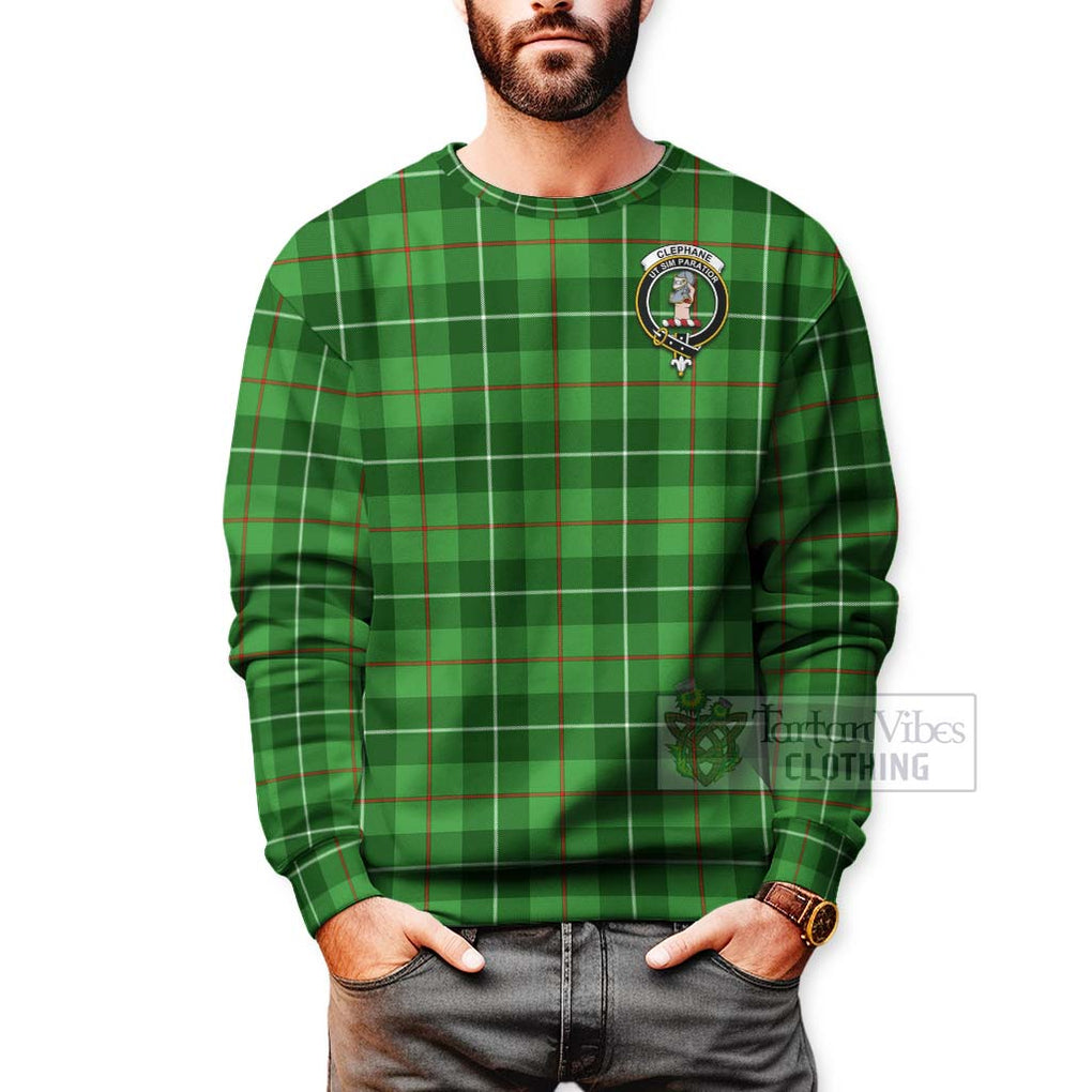 Tartan Vibes Clothing Clephane (Clephan) Tartan Sweatshirt with Family Crest and Bearded Skull Holding Bottles of Whiskey