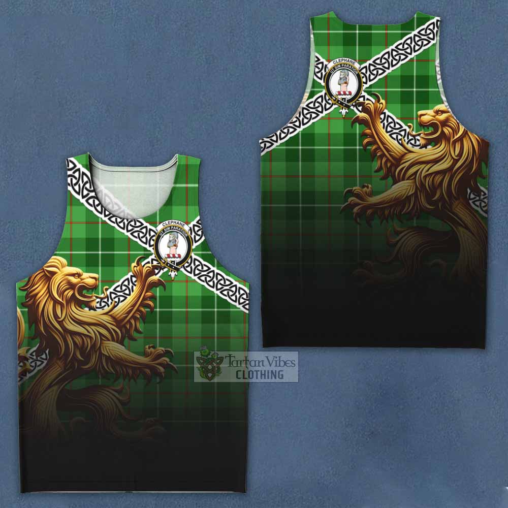 Clephane (Clephan) Crest Tartan Men's Tank Top with Golden Lion Emblem Celtic Style - Tartan Vibes Clothing