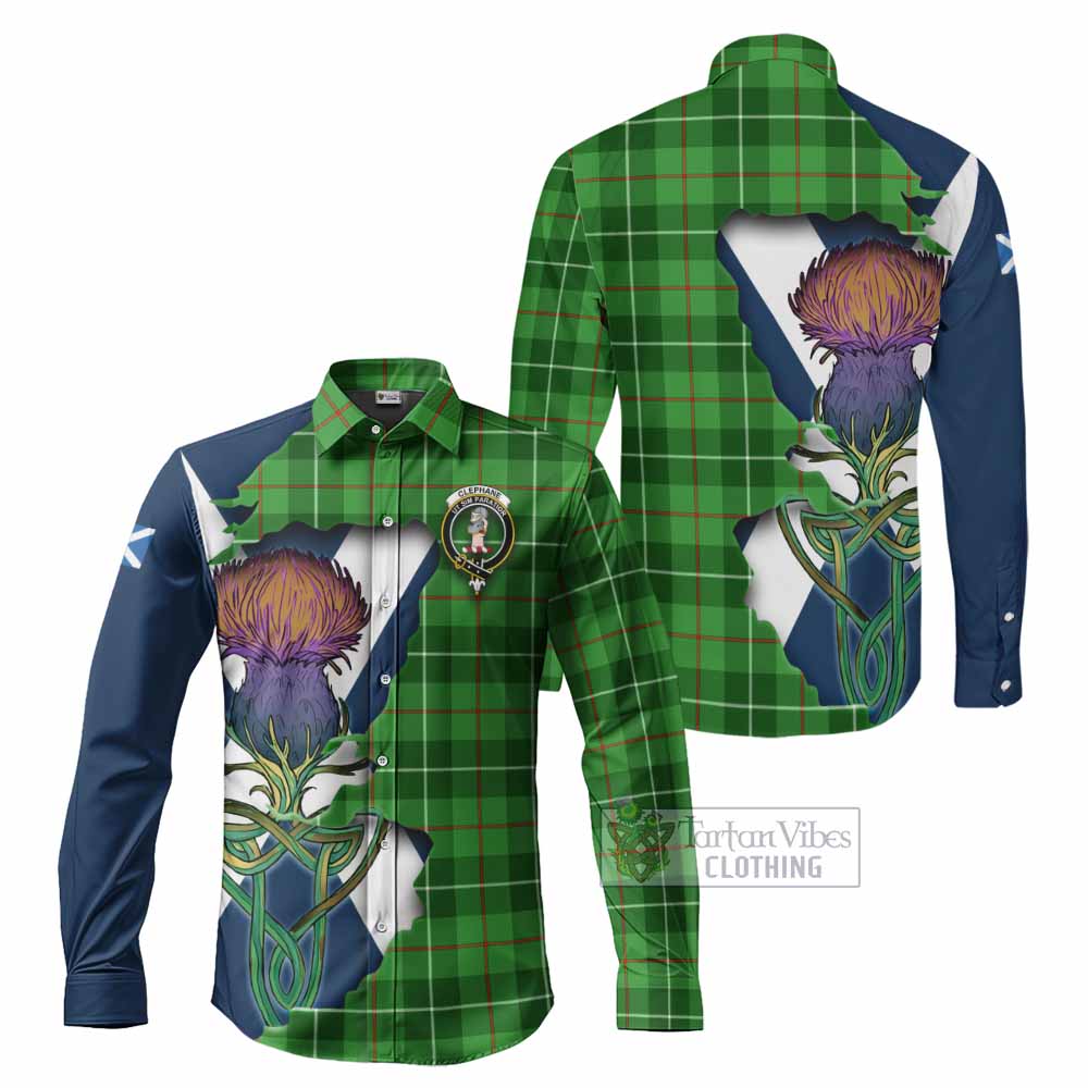 Tartan Vibes Clothing Clephane (Clephan) Tartan Family Crest Long Sleeve Button Shirt Scottish Thistle Celtic Inspired
