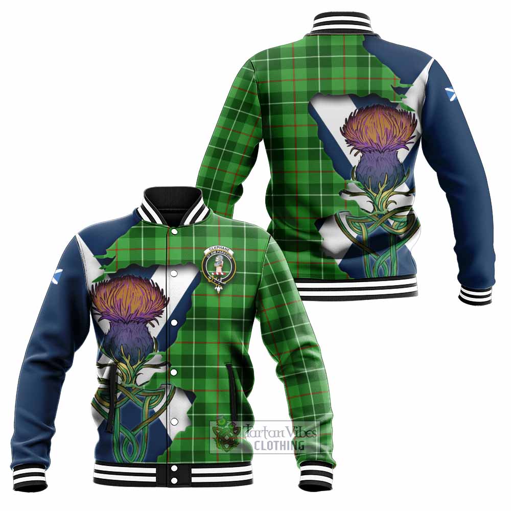 Tartan Vibes Clothing Clephane (Clephan) Tartan Family Crest Baseball Jacket Scottish Thistle Celtic Inspired
