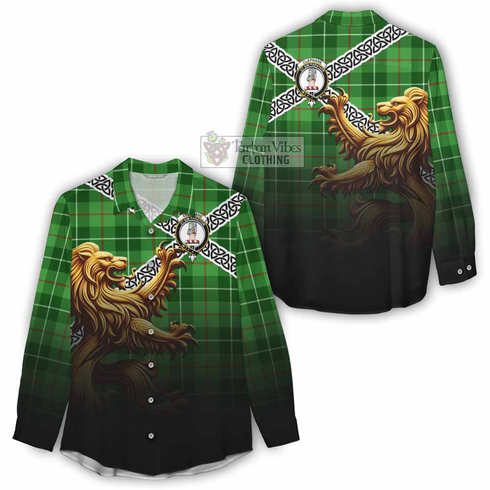Clephane (Clephan) Crest Tartan Women's Casual Shirt with Golden Lion Emblem Celtic Style - Tartan Vibes Clothing