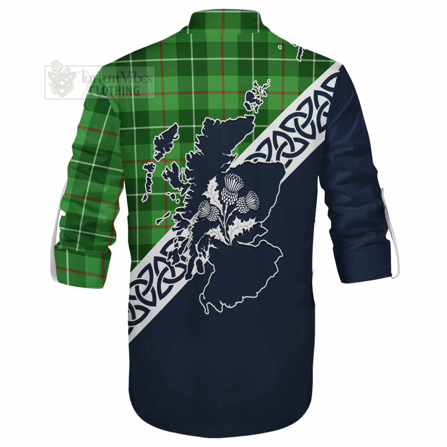 Clephane (Clephan) Tartan Ghillie Kilt Shirt Featuring Thistle and Scotland Map - Tartan Vibes Clothing