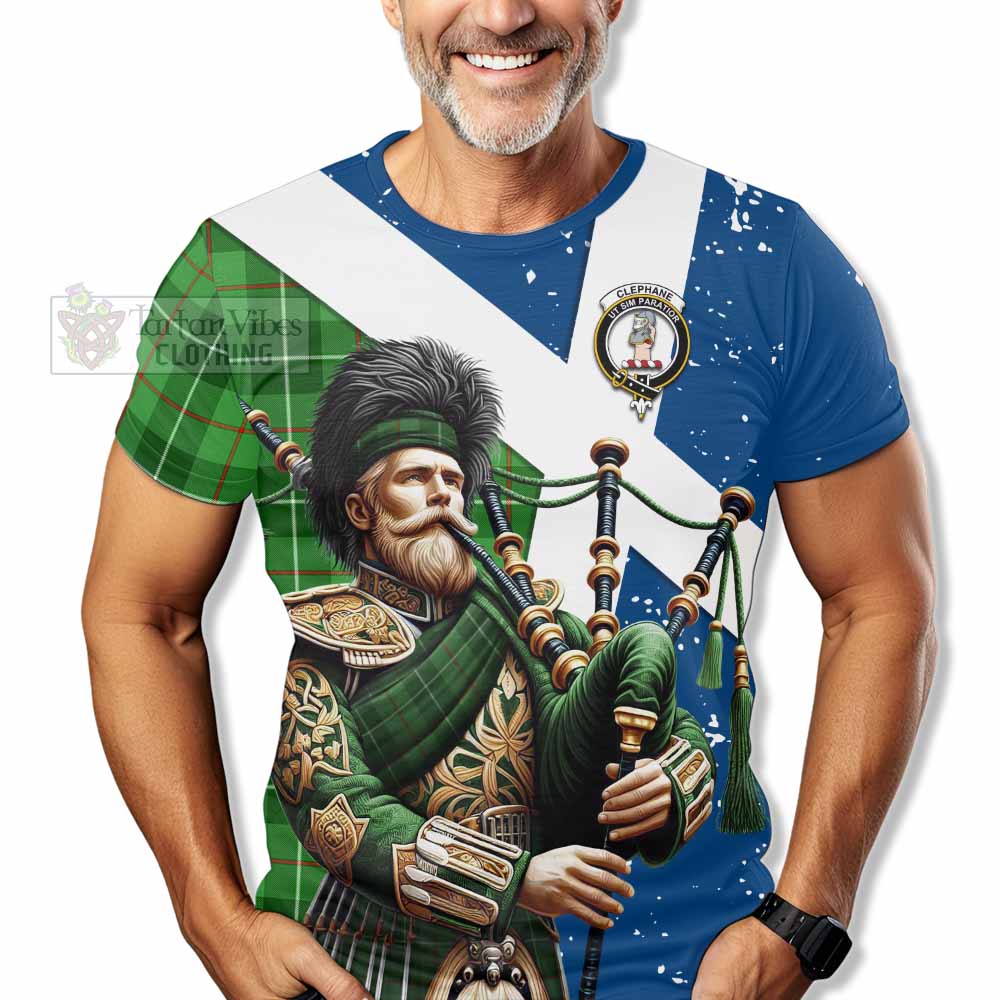 Tartan Vibes Clothing Clephane (Clephan) Tartan T-Shirt with Family Crest Scottish Bagpiper Vibes
