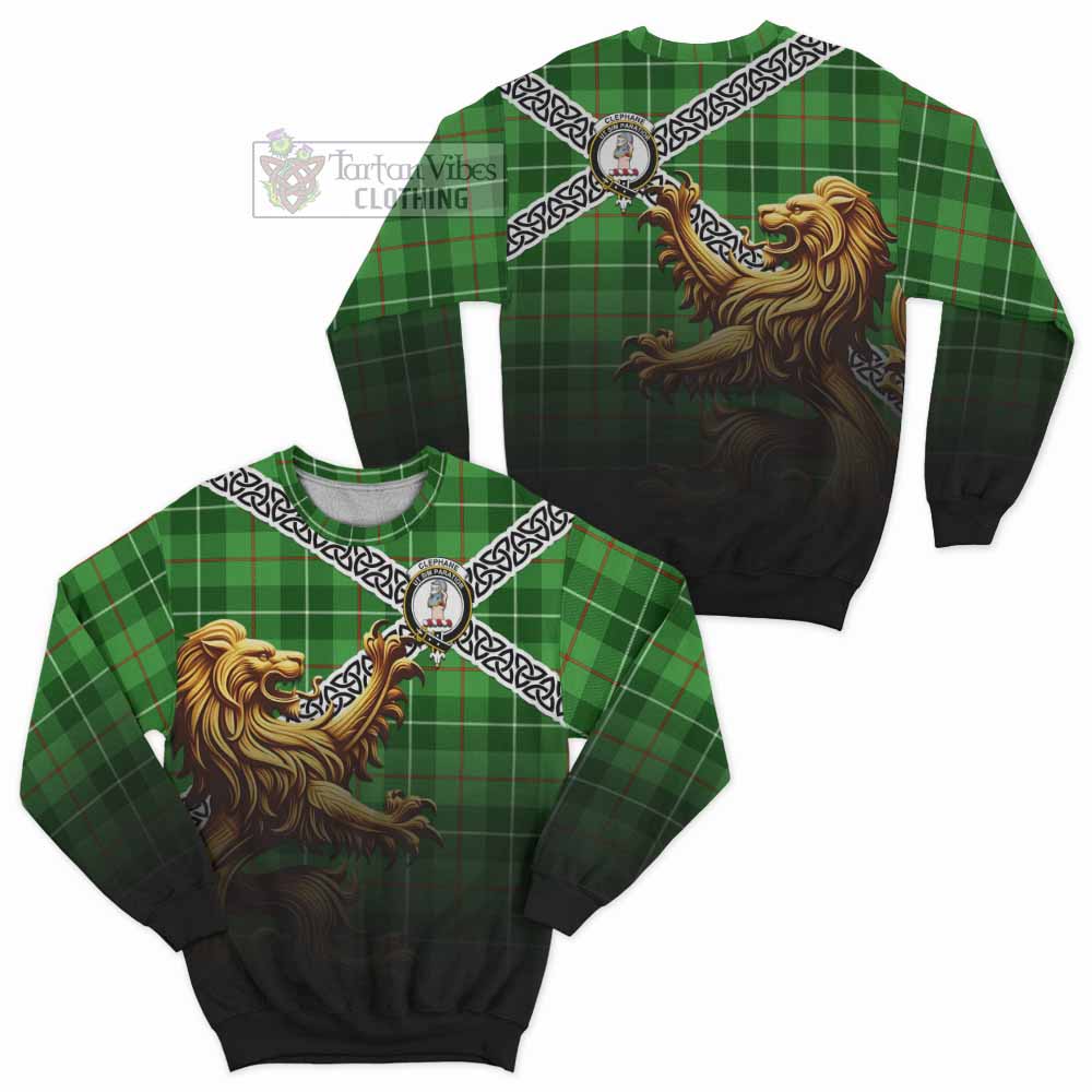 Clephane (Clephan) Crest Tartan Sweatshirt with Golden Lion Emblem Celtic Style - Tartan Vibes Clothing
