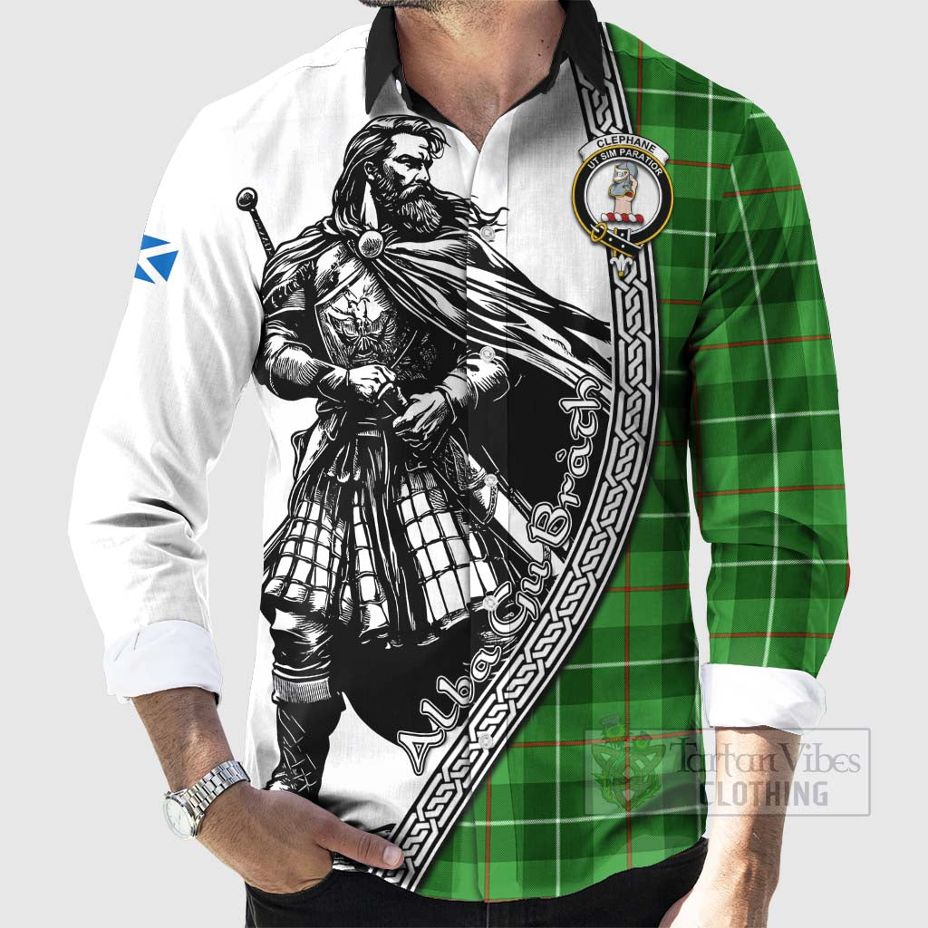 Clephane (Clephan) Tartan Clan Crest Long Sleeve Button Shirt with Highlander Warrior Celtic Style - Tartan Vibes Clothing
